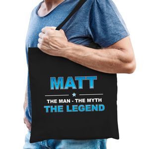 Naam cadeau tas Matt - the legend zwart voor heren