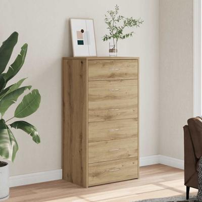 Dressoir met 6 lades 50x34x96 cm bewerkt hout artisanaal eiken