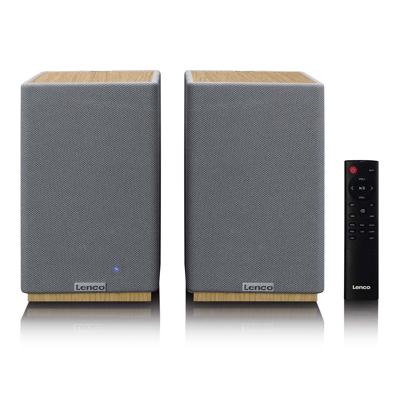 LENCO SPB-241WDGY - Set van 2 HiFi stereo Bluetooth® speakers - Krachtig geluid in een stijlvol design - Hout/Grijs