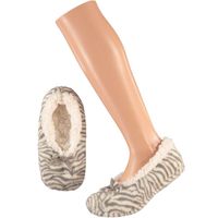 Grijze ballerina huispantoffels/sloffen zebraprint voor meisjes maat 31-33