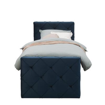 Boxspring met voetbord Liv geruit - blauw - 90x200 cm - slanke poot - Leen Bakker