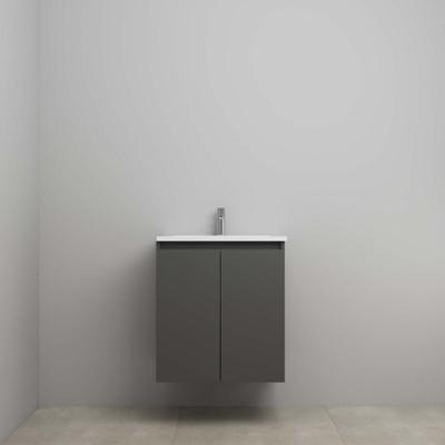 On-Line Onderkast - 60 cm - Voorgemonteerd - Greeploos 2 Deuren - Acryl Wastafel - 1 Kraangat - Mat Antraciet