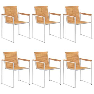 Tuinstoelen 6 st massief teakhout en roestvrij staal