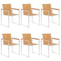 Tuinstoelen 6 st massief teakhout en roestvrij staal