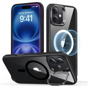 iPhone 16 Classic Hybrid Case with Stash Stand (HaloLock) Clear Black