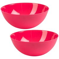 Serveerschaal/saladeschaal - 2x stuks - D25 x H10 cm - kunststof - fuchsia roze - 2,5 liter