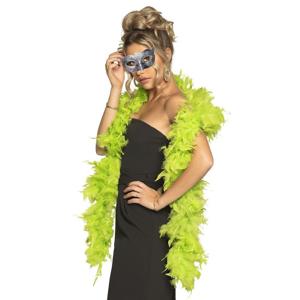 Carnaval gemaskerd bal verkleed set - Venetiaans gezicht masker zilver - Boa 80 gram in lime groen