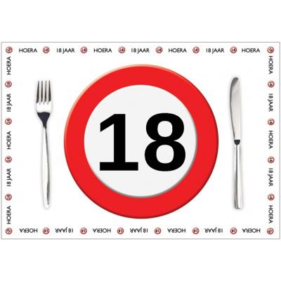 18 jaar verjaardag placemats - Papier - 10x stuks - leeftijd - stopbord thema - 42 x 30 cm