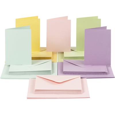 Creativ Company Kaarten en enveloppen, afmeting kaart 10,5x15 cm, afmeting envelop 11,5x16,5 cm, 110+220 gr, pastelkleuren, 50 set/ 1 doos