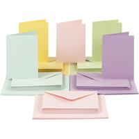 Creativ Company Kaarten en enveloppen, afmeting kaart 10,5x15 cm, afmeting envelop 11,5x16,5 cm, 110+220 gr, pastelkleuren, 50 set/ 1 doos