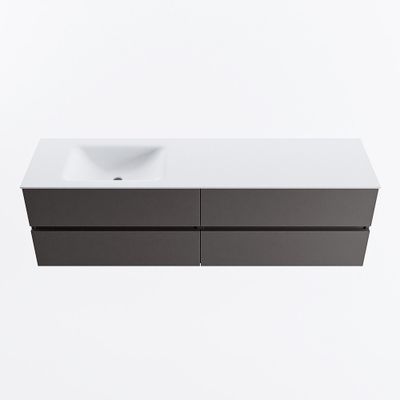 MONDIAZ VICA 170cm badmeubel onderkast Dark Grey 4 lades. Wastafel CLOUD links 1 kraangat, kleur Talc.