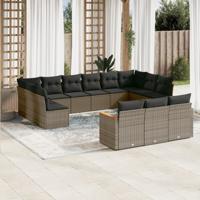 13-delige Loungeset met kussens poly rattan grijs