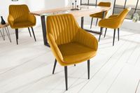 Elegante armleuningstoel TURIJN mosterdgeel fluweel met decoratieve stiksels - 39528 - thumbnail