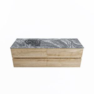 MONDIAZ VICA-DLUX 150cm badmeubel onderkast Washed Oak 4 lades. Inbouw wastafel CLOUD links zonder kraangat, kleur Lava.