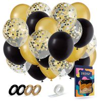 Fissaly® 40 Stuks Goud, Zwart & Papieren Confetti Ballonnen met Accessoires – Decoratie Versiering - Latex - thumbnail
