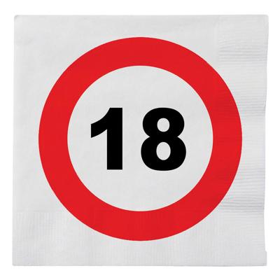 Verjaardag servetten verkeersbord 18 jaar - 20x - 33 x 33 cm - Leeftijd thema feest servetten