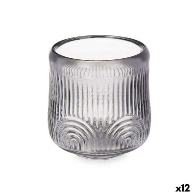 Kaarshouder Gift Decor Grijs Kristal 9 x 9,5 x 9 cm Strepen (12 Stuks)