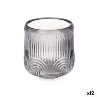 Kaarshouder Gift Decor Grijs Kristal 9 x 9,5 x 9 cm Strepen (12 Stuks)