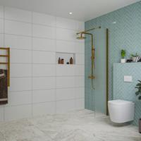 Fortifura Galeria inloopdouche - 40x200cm - mat glas - wandarm - Geborsteld koper PVD (Koper) SW797921/SW876702