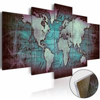Afbeelding op acrylglas - Wereldkaart op glas, Blauw,  5luik