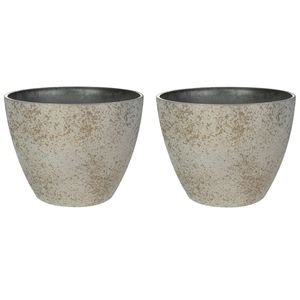 Ter Steege Bloempot/plantenpot - 2x - buiten - beige/goud - D13/H12 cm - Plantenpotten