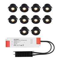 Set van 10 Cadiz LED Mini Inbouwspots met Trafo - 12 Volt 3 Watt 200 lumen - Plat 26mm - 2700K - IP44 waterdicht - Niet Dimbaar - Zwart