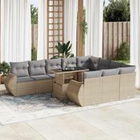 11-delige Tuinset met kussens poly rattan beige