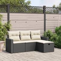 4-delige Loungeset met kussens poly rattan zwart