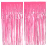 Folie deurgordijn/feestgordijn - 2x - neon fluor roze - 100 x 200 cm - Versiering/feestartikelen