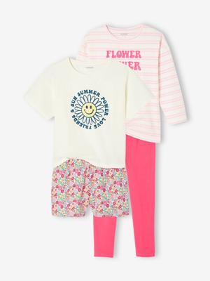 Set van 2 pyjama's Basics meisje Flower power fuchsia