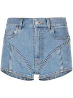 Mugler Spiral panelled denim shorts - Bleu