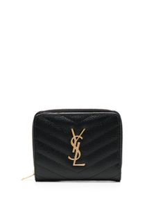 Saint Laurent portefeuille pliant à plaque logo - Noir