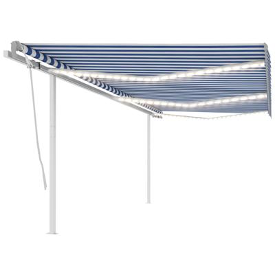 Luifel automatisch met LED en windsensor 6x3 m blauw en wit