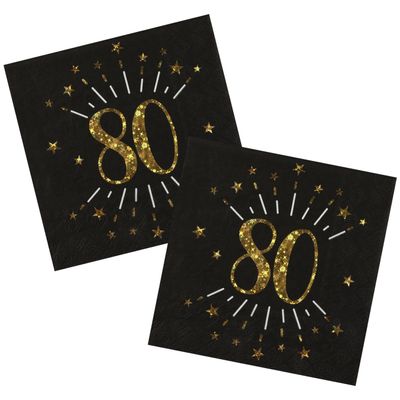 Verjaardag feest servetten leeftijd - 20x - 80 jaar - goud - 33 x 33 cm
