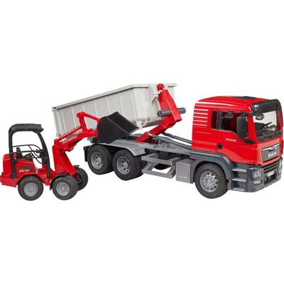 MAN TGS met rolcontainer en Schäffer compacte lader 03767 Modelvoertuig