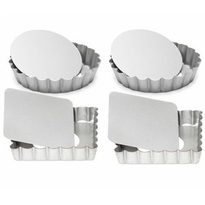 Set van 4x mini taart/quiche bakvormen vierkant en rond zilver 10 cm