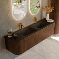 Badmeubel Mondiaz Kurve | 170 cm | Meubelkleur Walnut | Wastafelkleur Urban | Dubbele spoelbak | 2 kraangaten