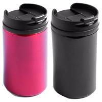 Set van 2x Thermosbekers - warmhoud bekers - rood en zwart - 320 ml - Isolerende drinkbekers