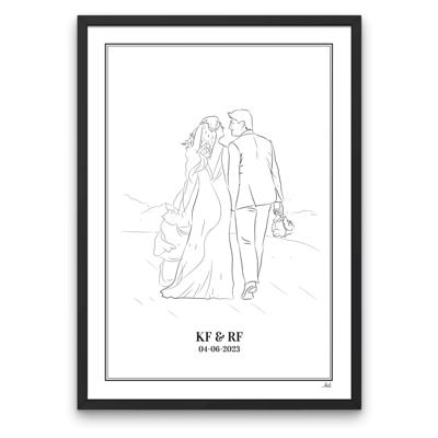 Persoonlijke lijntekening | Liefde & Huwelijk A3 Met Lijst