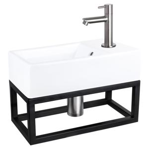 Differnz Force fonteinset keramiek - kraan recht - met handdoekrek - 40 x 22 x 11.5 cm - mat chroom