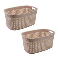 Rotan line wasmand - 2x - beige - inhoud 44 liter - kunststof - 58 x 39 x 27 cm - met handvatten - thumbnail