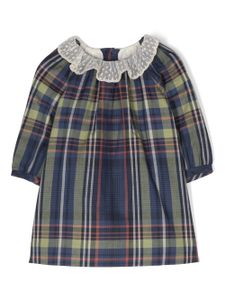 Bonpoint tartan-check ruffle-collar dress - Bleu