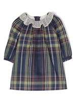 Bonpoint tartan-check ruffle-collar dress - Bleu - thumbnail