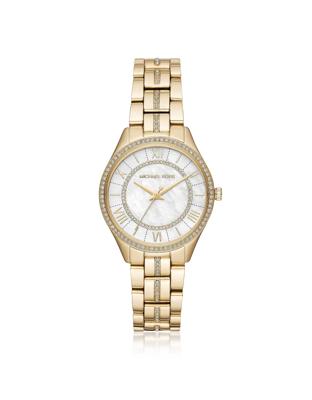 Michael Kors Dames Lauryn 33 mm goudkleurige stalen armband en kast quartz MOP wijzerplaat analoog horloge MK3899