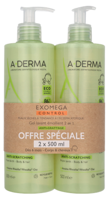A-Derma Exomega Control Emollient Cleansing Gel Duo Set 1000 ml