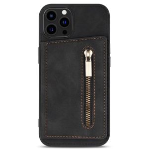 iPhone 12 Mini hoesje - Backcover - Pasjeshouder - Portemonnee - Rits - Kunstleer - Zwart