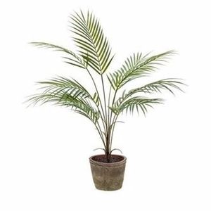 Kunstplant palm groen in oude ronde terracotta pot 70 cm