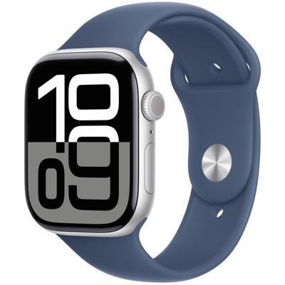 AppleWatch Series 10 GPS + Cellular 46mm Aluminium Case met Denim Sport Band - M/L Smartwatch Zilver