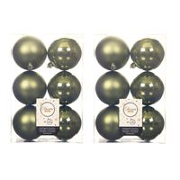 18x stuks kunststof kerstballen mos groen 8 cm glans/mat - thumbnail