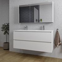 Saniclass Chaci Badkamermeubelset - 120x46x55cm - keramische wastafel wit - 2 wasbakken - 2 kraangaten - 2 lades - spiegelkast - mat wit SW1212780/SW1212818/SW812070/SW804533